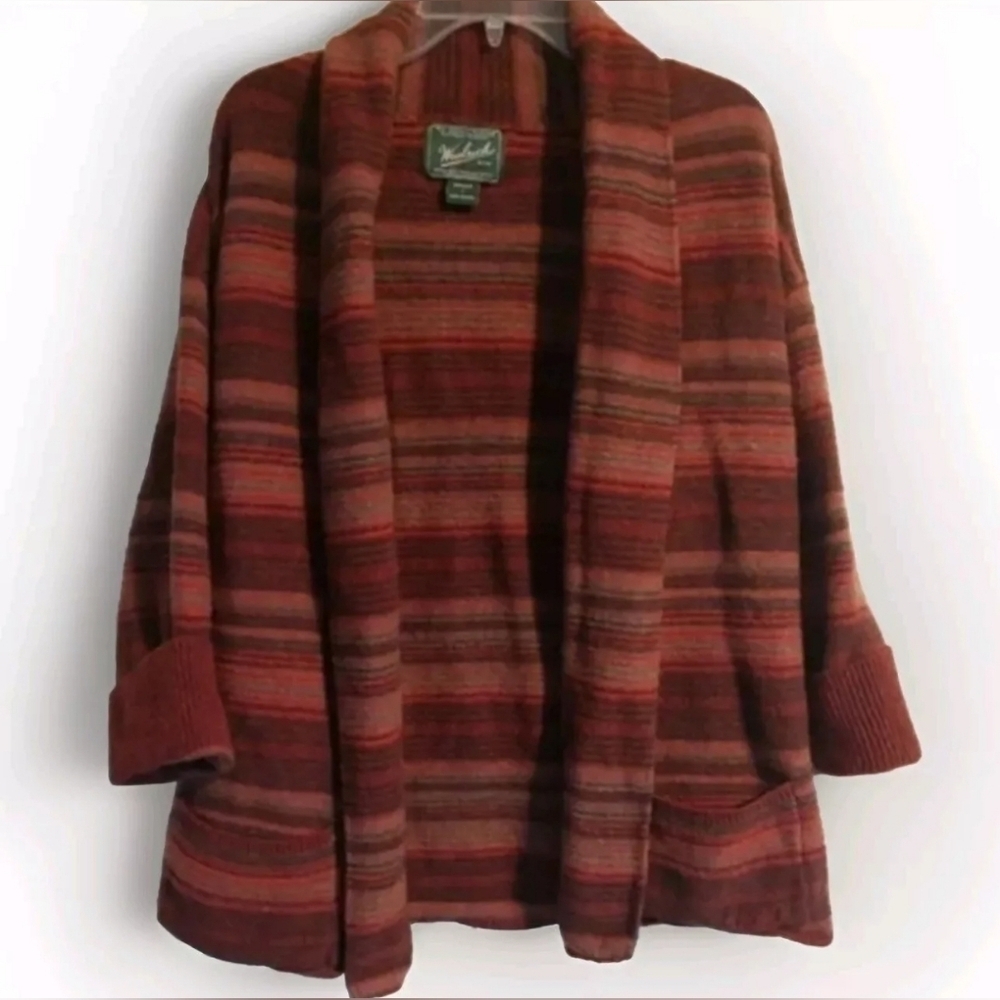 Woolrich Ruby Multi Burgundy Brown Striped Cardigan sweater Small